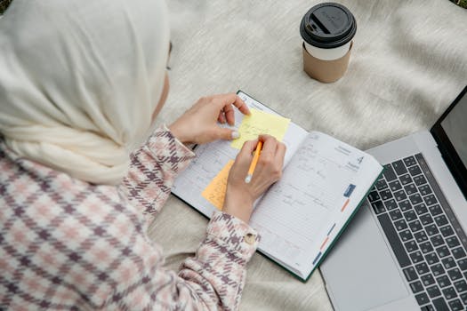 Graduate student planning her schedule