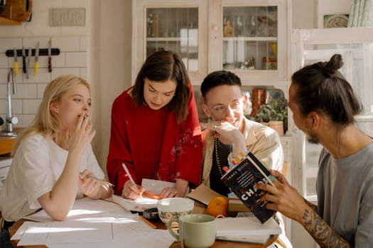 a student studying with friends