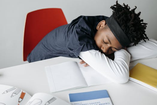 Grad student feeling overwhelmed at a desk