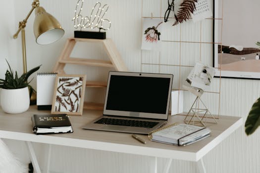 organized desk with planner
