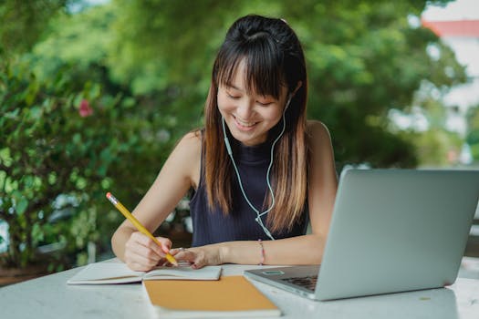 illustration of a student happily using a planner
