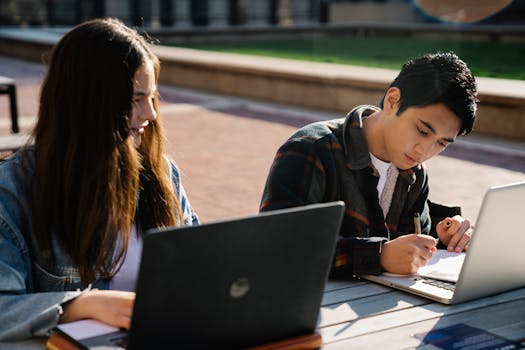 students using laptops in a study session